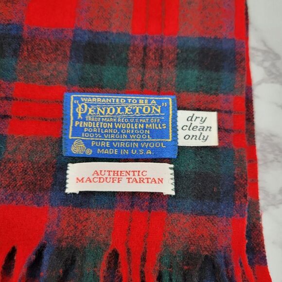 Pendleton Vintage Authentic Macduff Tartan Plaid Wool Scarf Red Green Blue - Picture 2 of 4